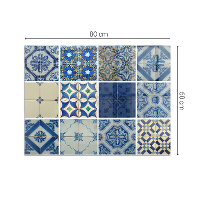 Rechteckige Glasplatte für Kaminofen Keramische Muster im Hintergrund