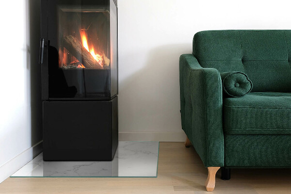 Rechteckige Glasplatte für Kaminofen Marmormotiv mit feinen Adern