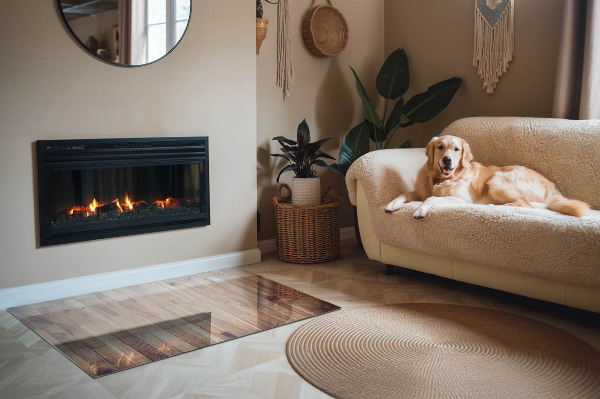 Rechteckige Funkenschutzplatte Glas Holzmuster in geometrischer Anordnung