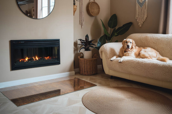 Rechteckige Glasbodenplatte für Ofen Rostmuster im Hintergrund