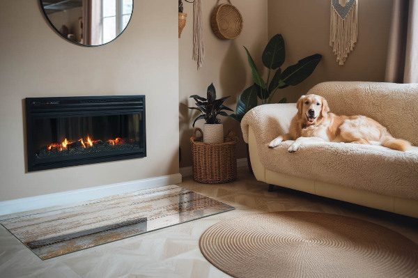 Rechteckige Glasbodenplatte für Ofen Rostiges Holzbrett