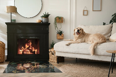 Rechteckige Glasplatte für Kaminofen Blumenmotiv mit Schmetterlingen