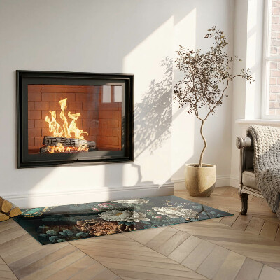 Rechteckige Glasplatte für Kaminofen Blumenmotiv mit Schmetterlingen