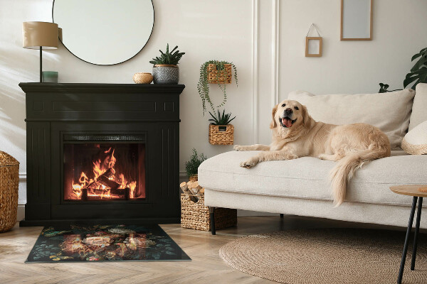 Rechteckige Glasplatte für Kaminofen Blumenmotiv mit Schmetterlingen