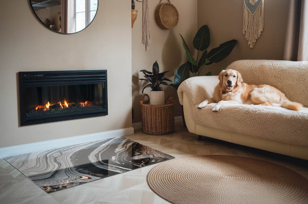 Rechteckige Glasbodenplatte für Ofen Abstrakte wellenförmige und lineare Muster