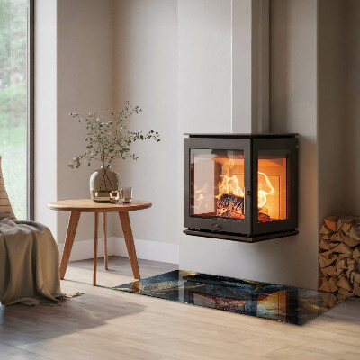 Rechteckige Glasplatte für Kaminofen Stilvolle Blätter in der Struktur