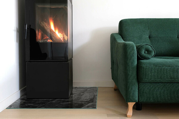 Rechteckige Glasplatte für Kaminofen Steinoptik in natürlicher Ausführung