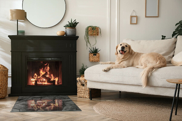 Rechteckige Glasplatte für Kaminofen Steinoptik in natürlicher Ausführung