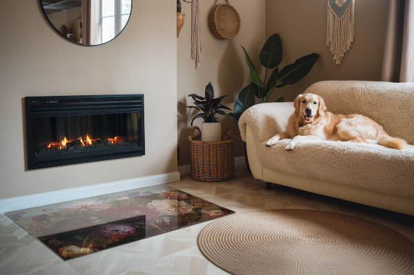 Rechteckige Glasbodenplatte für Ofen Florale Details in voller Blüte