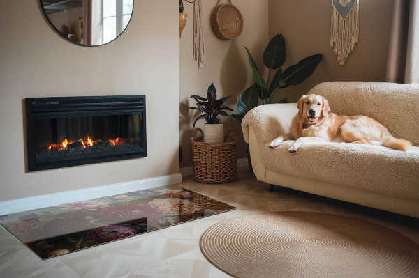 Rechteckige Glasbodenplatte für Ofen Florale Details in voller Blüte