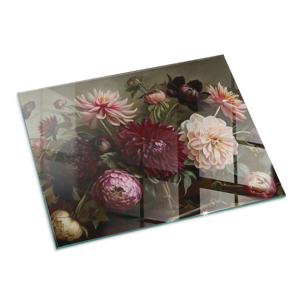 Rechteckige Glasbodenplatte für Ofen Florale Details in voller Blüte