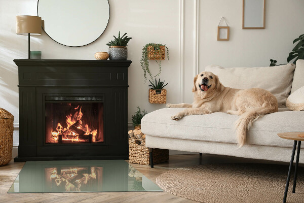 Rechteckige Glasplatte für Kaminofen Olivfarben