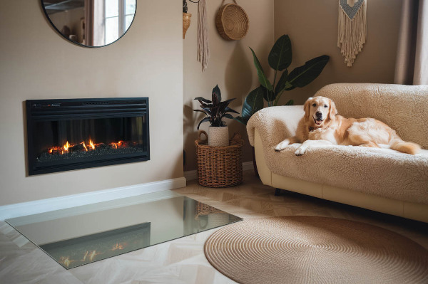 Rechteckige Glasplatte für Kaminofen Graugrüne Farbe