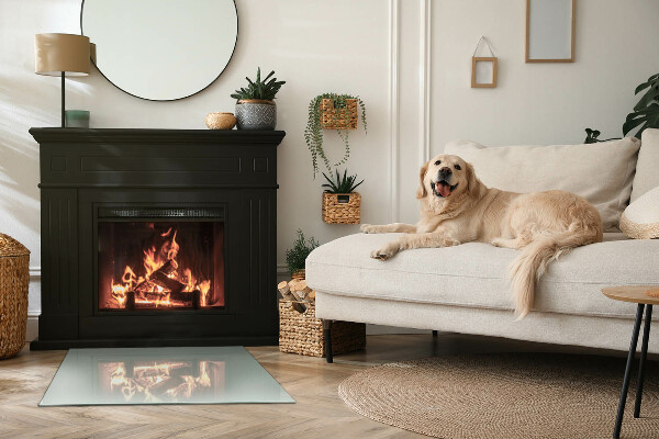 Rechteckige Glasplatte für Kaminofen Farbe Hellgrün