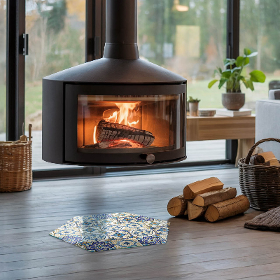 Sechseckige Glasplatte für Kamin Mosaikmotiv mit floralen Akzenten