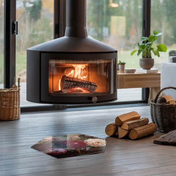 Sechseckige Glasplatte für Öfen Florale Details in voller Blüte