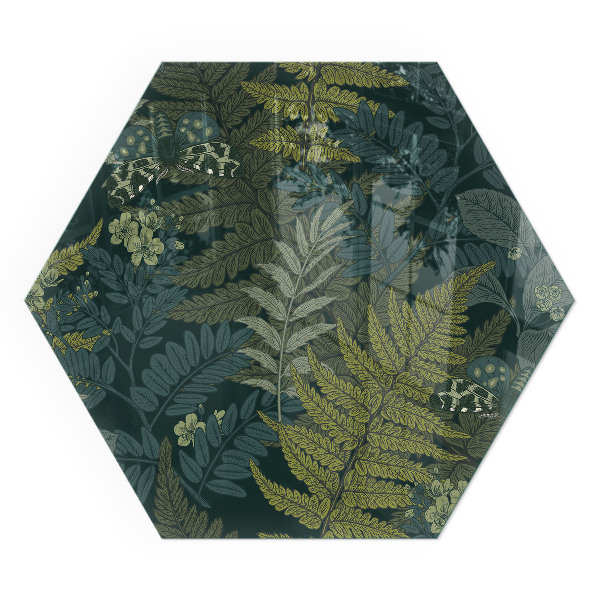 Sechseckige Funkenschutzplatte aus Glas Pflanzenmuster mit Schmetterlingen