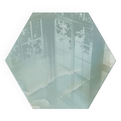 Sechseckige Glasplatte für Öfen Marmormotiv in dezenten Farbtönen