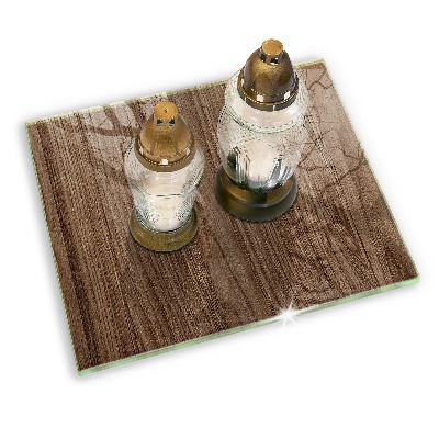 Glasunterlage für Grabkerzen Holzstruktur