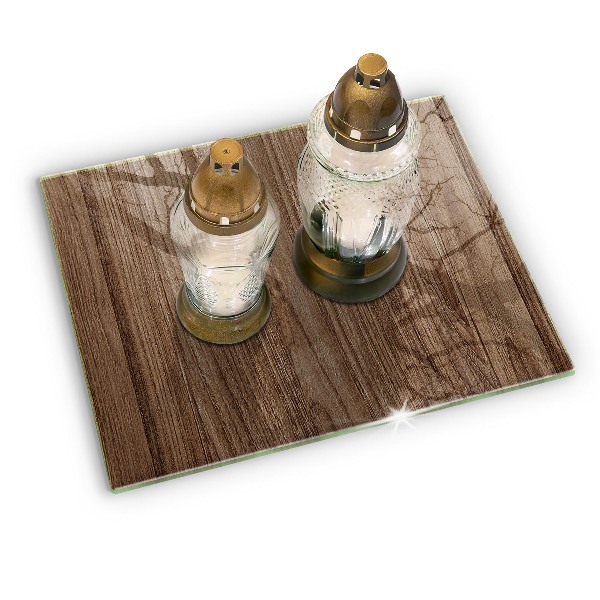 Glasunterlage für Grabkerzen Holzstruktur