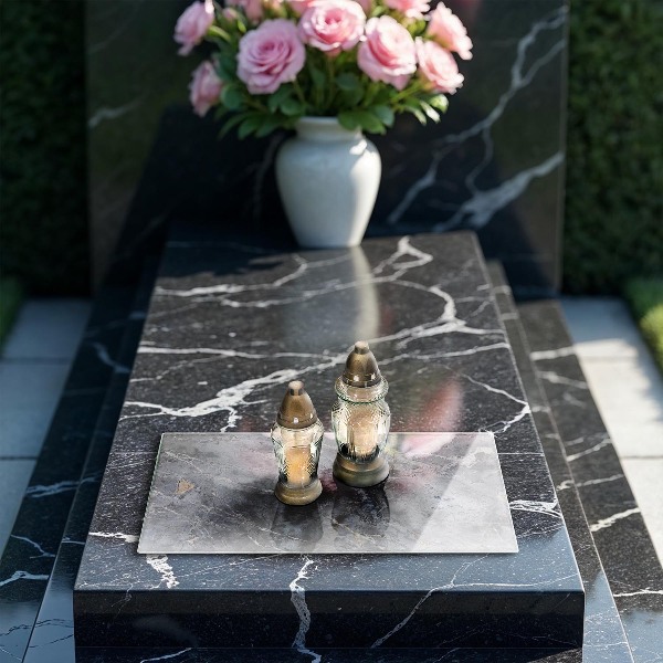 Glasunterlage für Grabkerzen Steintextur