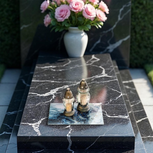 Glasunterlage für Grabkerzen Struktur mit Gold