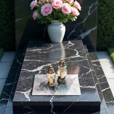 Glasunterlage für Grabkerzen Pastellfarbener Marmor