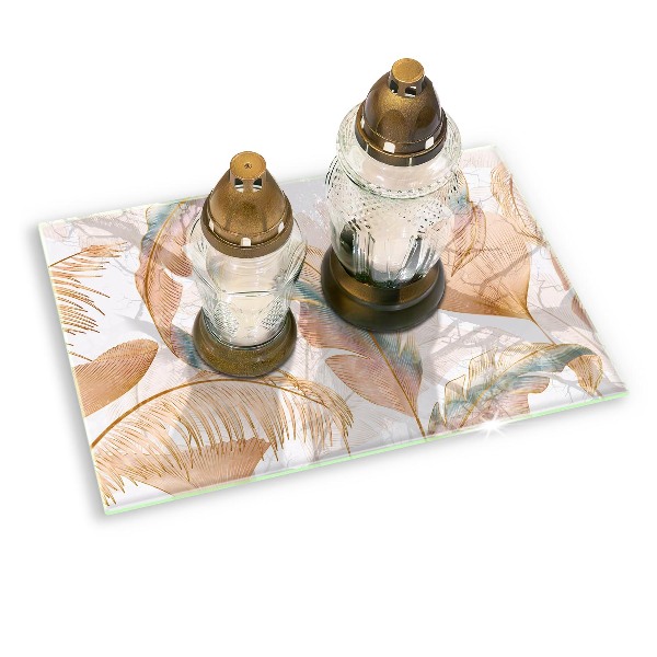 Grabkerze Untersetzer Boho-Federn und Blätter