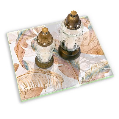 Grabkerze Untersetzer Boho-Federn und Blätter