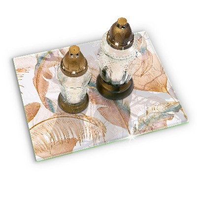 Grabkerze Untersetzer Boho-Federn und Blätter