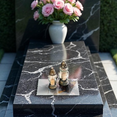 Glasunterlage für Grabkerzen Abstraktion mit Gold