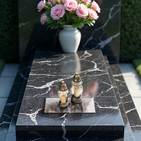 Glasunterlage für Grabkerzen Boho-Laubvegetation