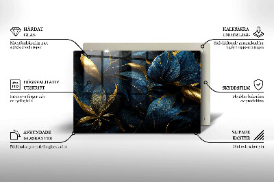 Glasunterlage für Grabkerzen Dekorative Blätter mit Gold
