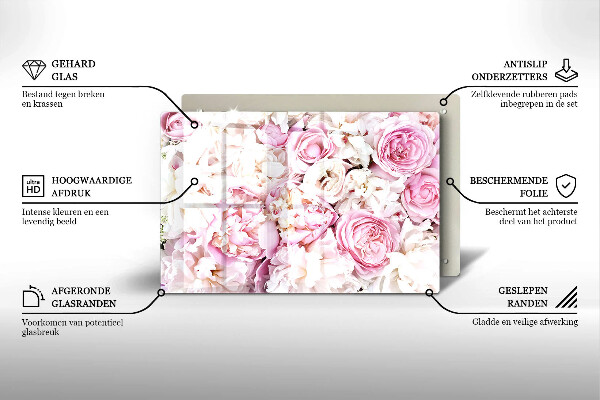 Glasunterlage für Grabkerzen Pfingstrosenstrauß