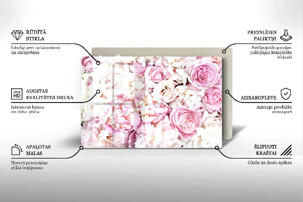 Glasunterlage für Grabkerzen Pfingstrosenstrauß