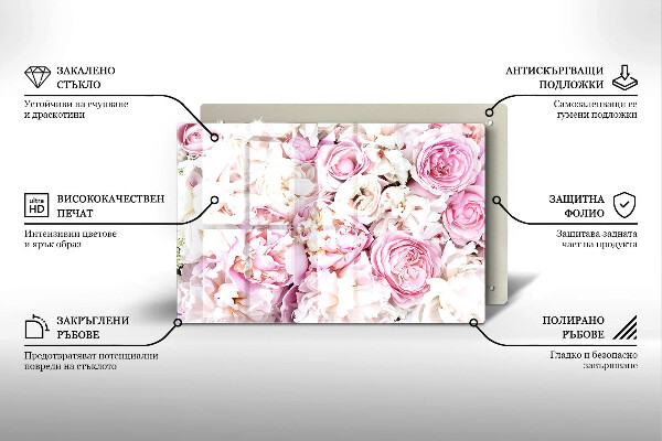 Glasunterlage für Grabkerzen Pfingstrosenstrauß