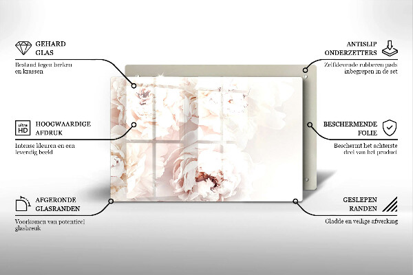 Glasunterlage für Grabkerzen Pastellfarbene Pfingstrosen