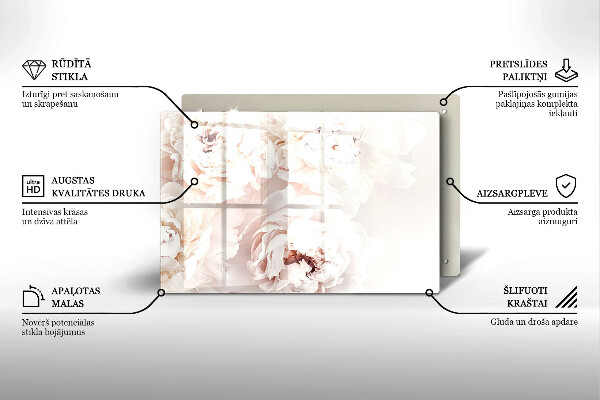Glasunterlage für Grabkerzen Pastellfarbene Pfingstrosen