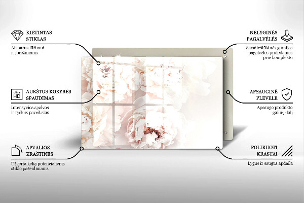 Glasunterlage für Grabkerzen Pastellfarbene Pfingstrosen