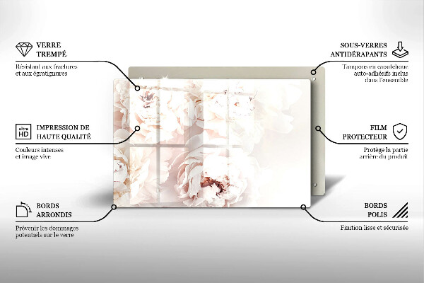 Glasunterlage für Grabkerzen Pastellfarbene Pfingstrosen