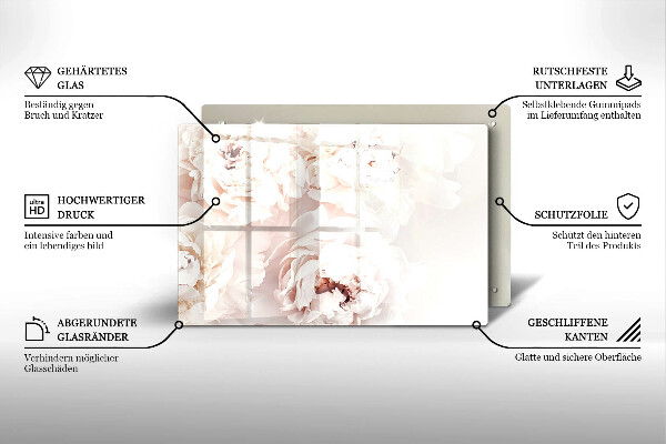 Glasunterlage für Grabkerzen Pastellfarbene Pfingstrosen