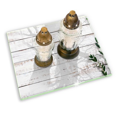 Glasunterlage für Grabkerzen Alte Bretter und Blätter