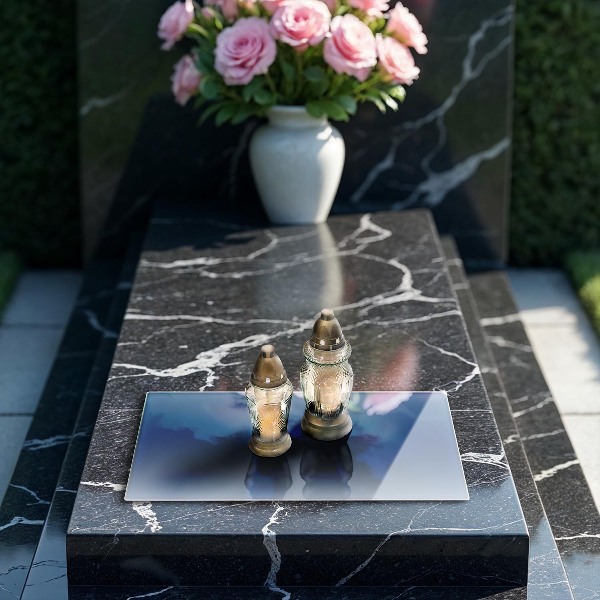 Glasunterlage für Grabkerzen Blaue Farbe