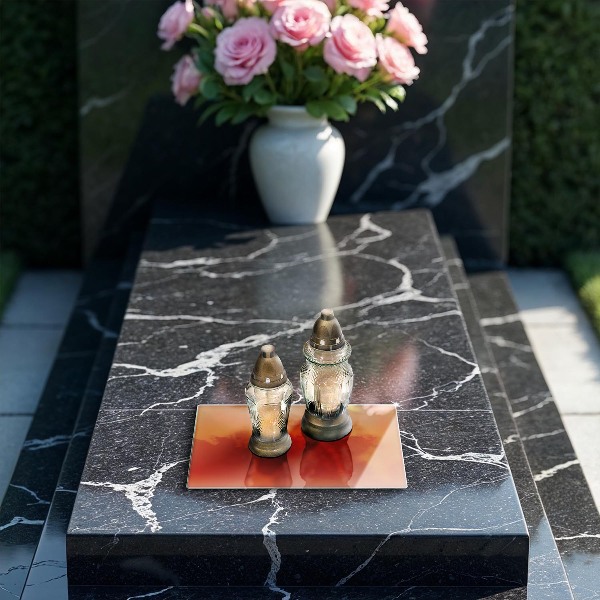 Glasunterlage für Grabkerzen Orange Farbe