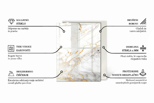 Glas für tischplatte Marmor mit feinen Adern