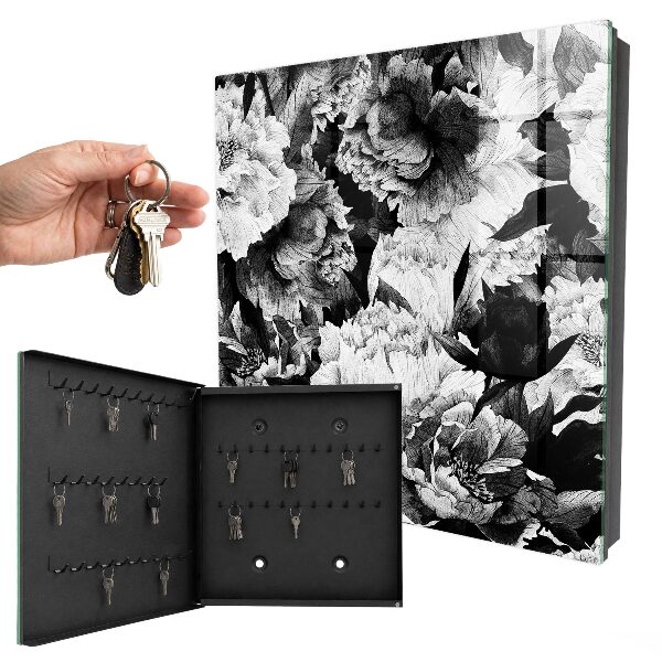 Schlüsselkasten mit Motiv schwarz-weiße Blüten