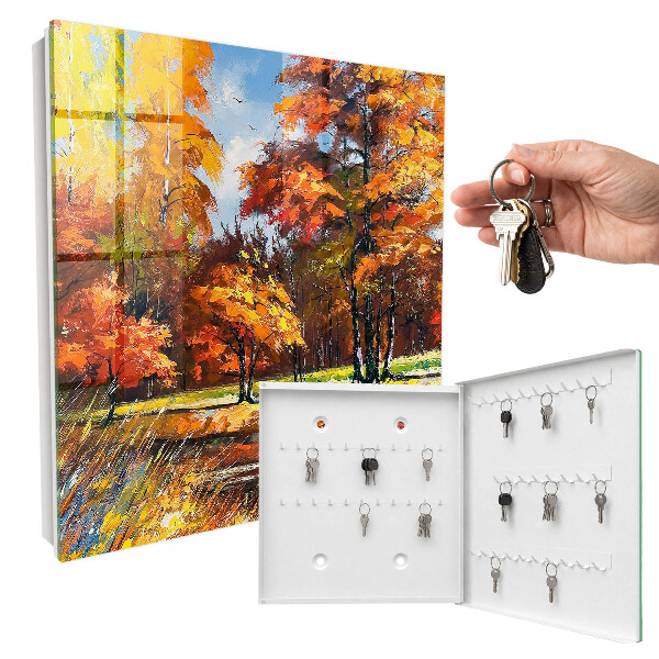Schlüsselkasten mit Herbstlandschaft-Motiv