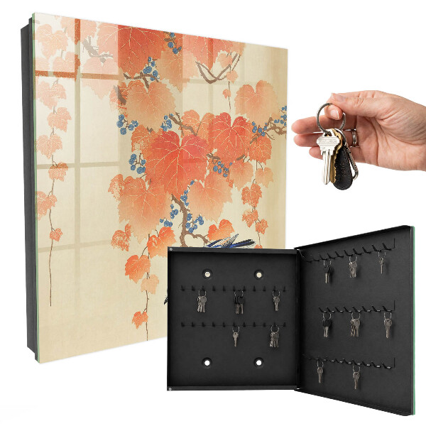Schlüsselbox für die Wand mit Motiv Vogel und Blätter