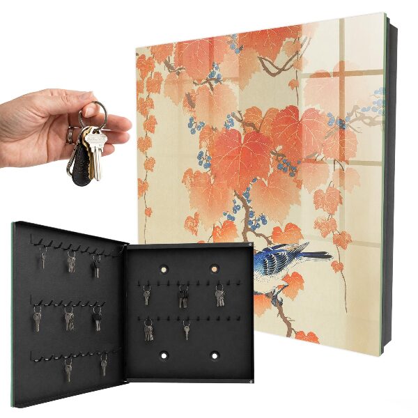 Schlüsselbox für die Wand mit Motiv Vogel und Blätter