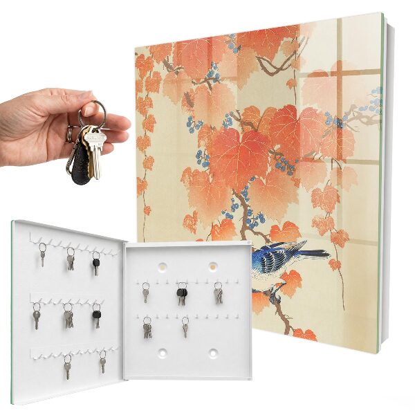 Schlüsselbox für die Wand mit Motiv Vogel und Blätter
